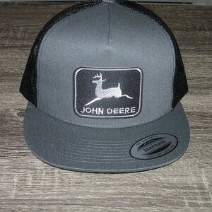John Deere Black Patch on Trucker Hat Yupoong Classic 6006 Snapback Grey/Black
